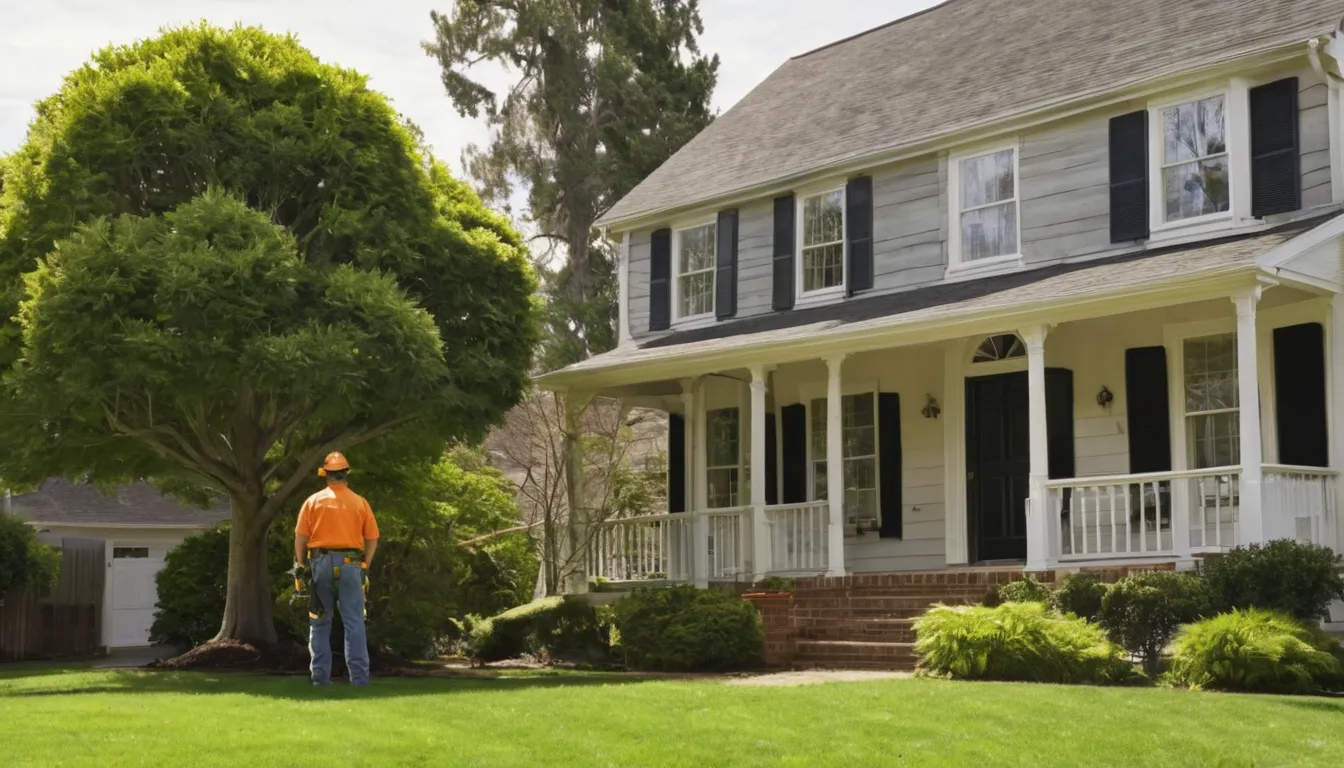 Friendly homeowner talking with a tree removal provider in a backyard near Annapolis